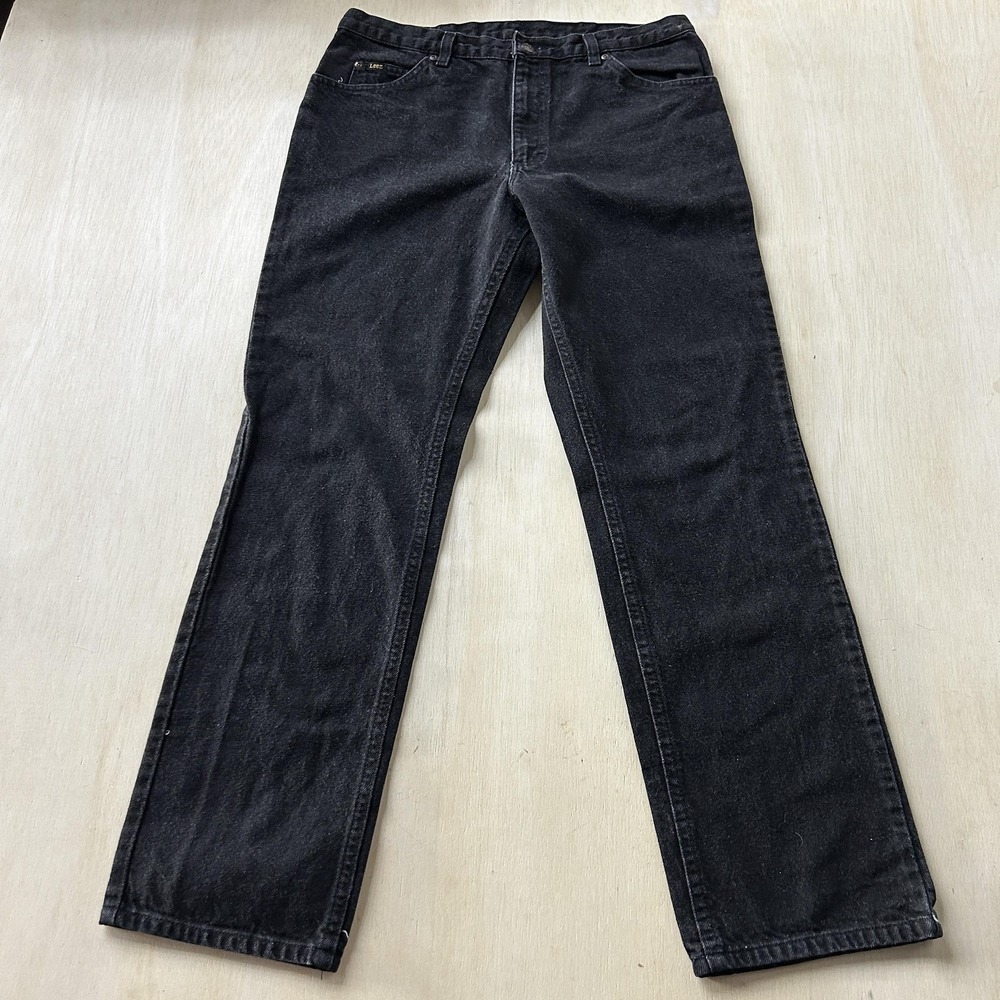 Vintage Lee Jeans Mens 34x32 Dark Wash Black Denim Regular Straight Casual